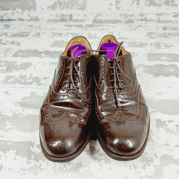 Neiman Marcus Brown Leather Wingtip Brogue Lace Up Oxford Shoe - Picture 3 of 12